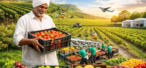 उद्यानिकी उपज के साथ कृषक